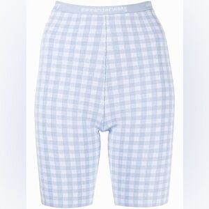 NWT Alexander Wang T Gingham Body-con Bike Shorts Logo Jacquard Woven Blue